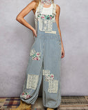 Patched Detail Striped Overalls / Jumpsuit