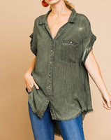 Washed Button Up Short Sleeve Top *4//COLORS*