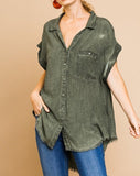 Washed Button Up Short Sleeve Top *4//COLORS*