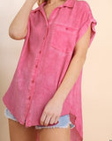 Washed Button Up Short Sleeve Top *4//COLORS*