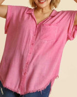 Washed Button Up Short Sleeve Top *4//COLORS*