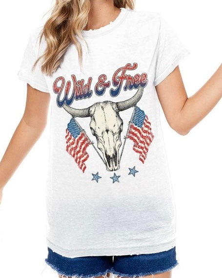 Wild & Free Flag Burnout T-Shirt - White