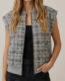 Plaid Quilted Vest - Grey