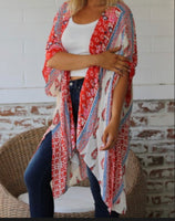 Red Mixed Print Kimono