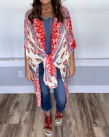 Red Mixed Print Kimono