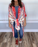 Red Mixed Print Kimono