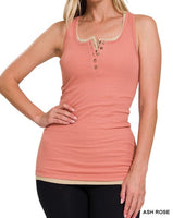 Ribbed Henley Racerback Tank *10//COLORS*