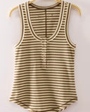 Striped Henley Tank Top - *4//Colors*
