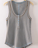 Striped Henley Tank Top - *4//Colors*