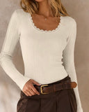 Lace Trim Long Sleeve Sweater *3//Colors*