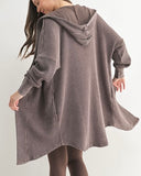 Washed Waffle Hooded Cardigan in Cocoa