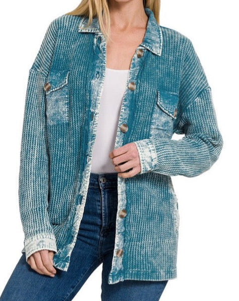 Mineral Washed Waffle Shacket *4//COLORS*