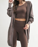 Washed Waffle Hooded Cardigan in Cocoa