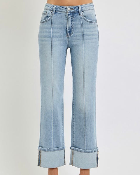 Center Seam Straight Leg Jeans - Light Wash