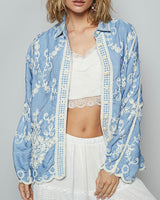 Embroidered Chambray Long Sleeve