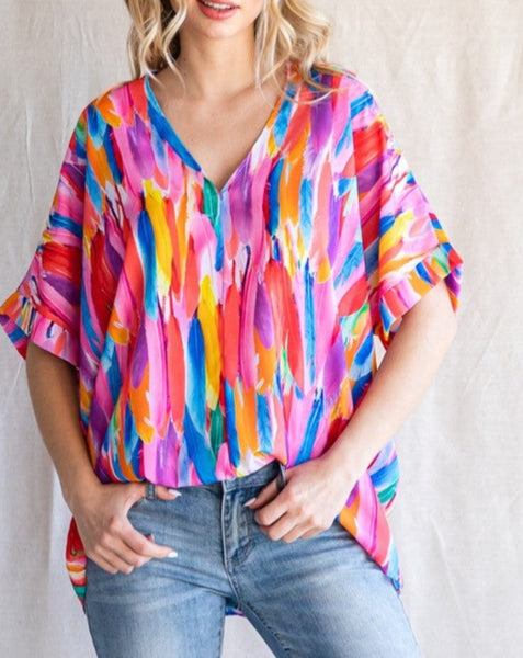 Multi Color V Neck Top