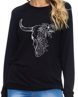 Floral Longhorn Sweatshirt - Black