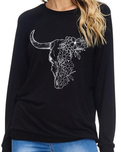 Floral Longhorn Sweatshirt - Black
