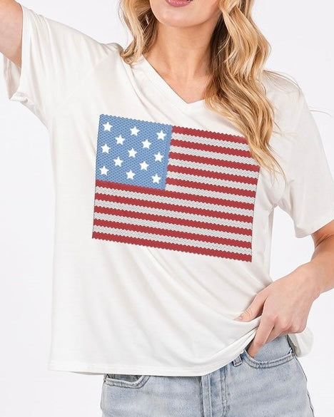 V Neck Flag Tee