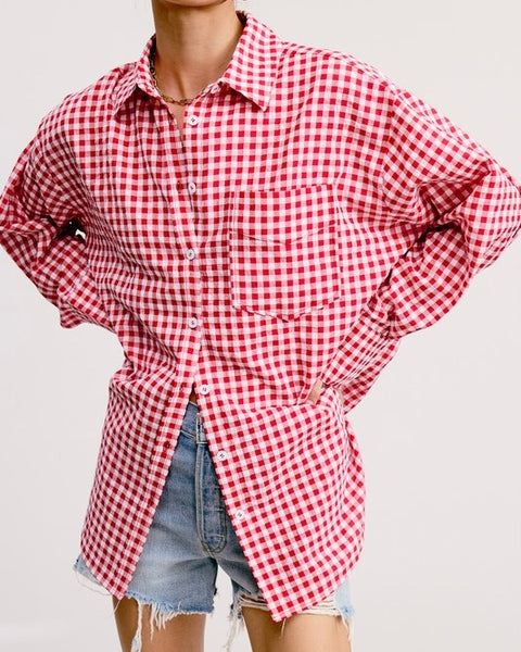 Oversized Gingham Button Down Top *4//COLORS*