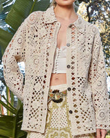 Crochet Button Down Cardigan - NATURAL *SALE*