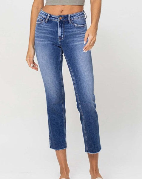 Mid Rise Crop Straight Leg Jean