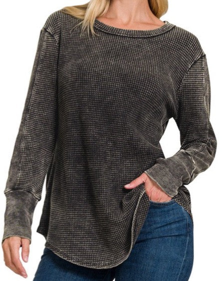 Washed Waffle Long Sleeve Top - *5//COLORS*