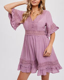 V-Neck Lace Trim Dress - Plum