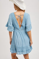 V-Neck Lace Trim Dress - Plum
