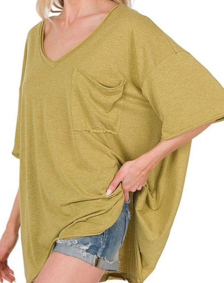 Oversized Pocket Boyfriend T-Shirt - Avocado