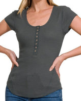 Waffle Snap Henley TOP *7//COLORS*