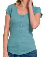 Waffle Snap Henley TOP *7//COLORS*