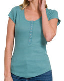 Waffle Snap Henley TOP *7//COLORS*