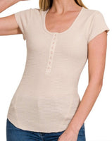 Waffle Snap Henley TOP *7//COLORS*