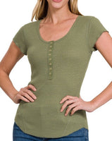 Waffle Snap Henley TOP *7//COLORS*