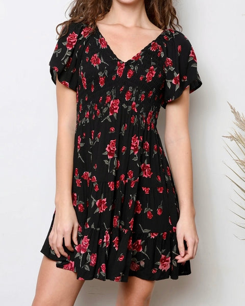 Black Floral Print Dress