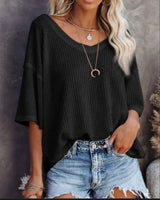 Waffle Drop Shoulder Top - *2//COLORS*