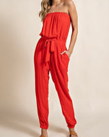 Red Strapless Jumpsuit