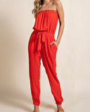 Red Strapless Jumpsuit