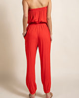 Red Strapless Jumpsuit