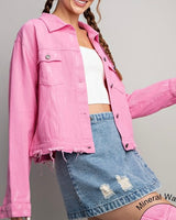 Distressed Denim Jacket - PINK