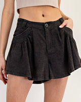 Washed Pleated Shorts