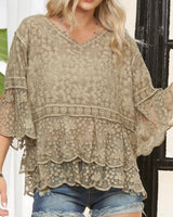3/4 Sleeve Lace Blouse