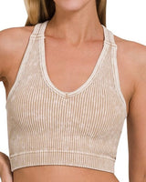 Washed Ribbed Racerback Bralette - 3 Colors