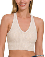 Washed Ribbed Racerback Bralette - 3 Colors