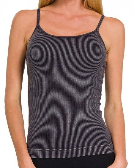 Washed Ribbed Seamless Tank w/ Bra