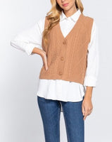 Cable Button Up Sweater Vest  *3//COLORS*
