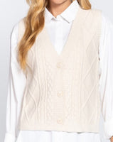 Cable Button Up Sweater Vest  *3//COLORS*
