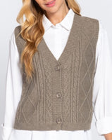 Cable Button Up Sweater Vest  *3//COLORS*