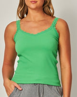 Ribbed Seamless Lace Trim Tank